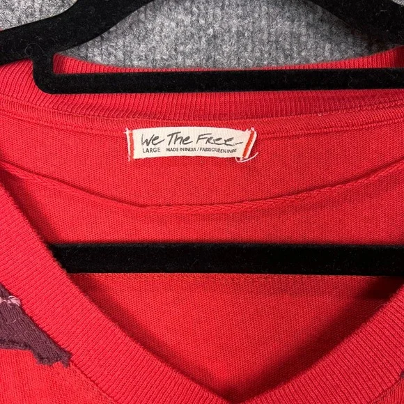 We The Free Free People Los Angeles 21 Jersey T-Shirt Red Womens Large Beaded - Picture 4 of 8